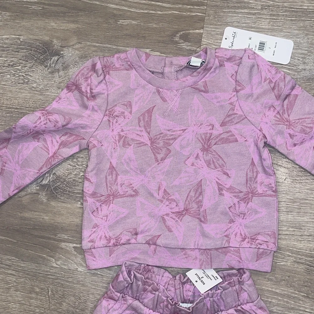 NWT Splendid Purple Bows Sweatshirt & Jogger Set Size 2